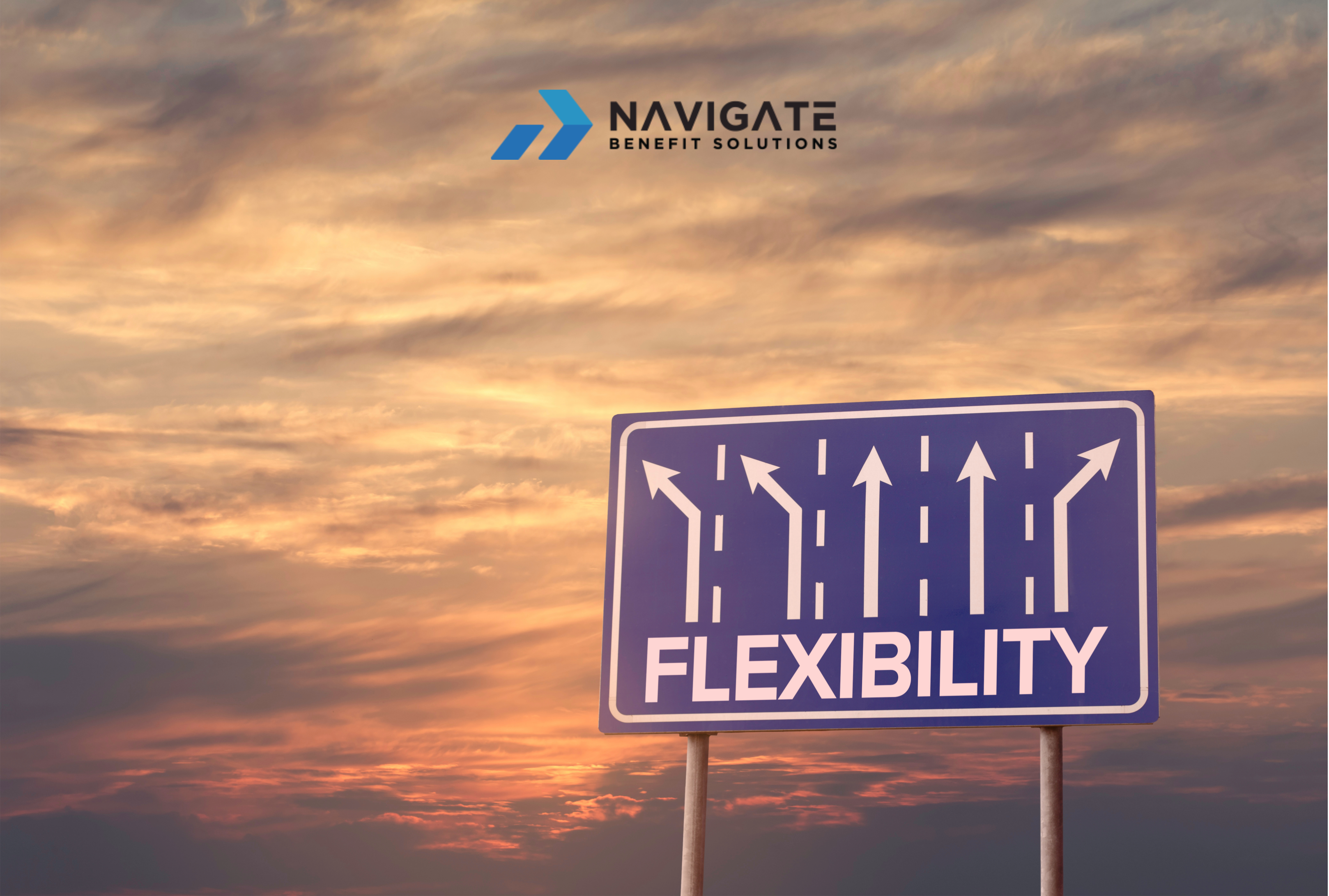 An illustrative road sign displaying the word 'flexibility' with arrows pointing in multiple directions, symbolizing the diverse choices and customization options of flexible benefits for employees.